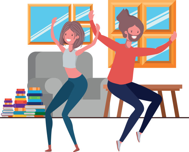 年轻夫妇在客厅里跳舞图片下载