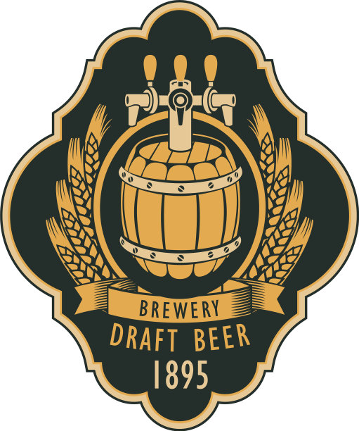 生啤酒的标签，有桶和盾形纹章图片下载