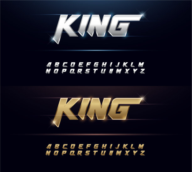 优雅的银色和金色金属铬字母表图片下载