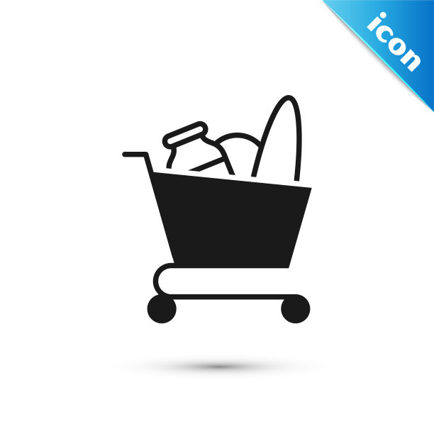 黑色购物车和食物图标隔离图片下载