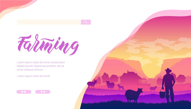 农夫带着篮子站在草地上的羊群旁边图片下载