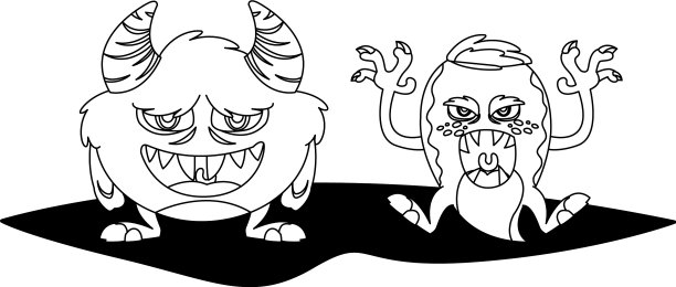 有趣的怪物和黑白漫画人物搭配在一起图片下载