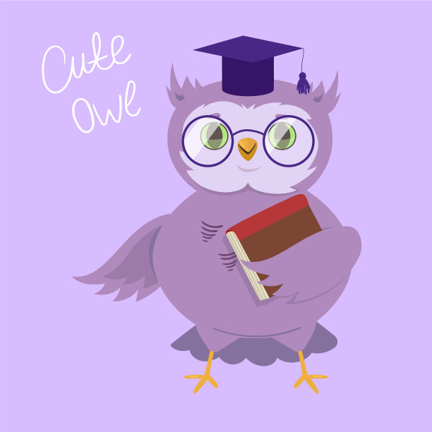 戴眼镜戴大学帽的聪明猫头鹰图片下载