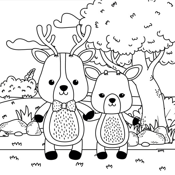 一对驯鹿和鹿的设计图片下载