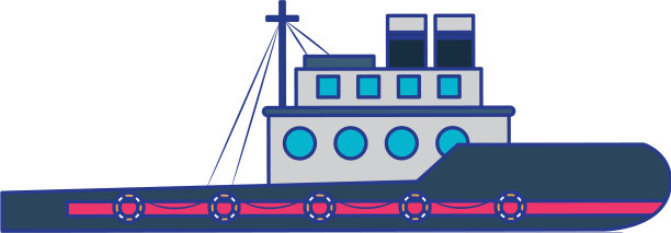 鱼船船侧视图孤立卡通蓝色图片下载