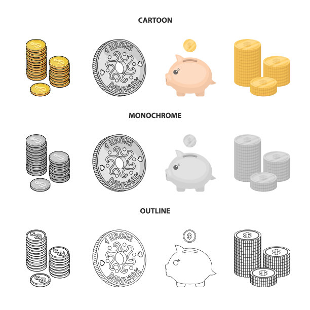 硬币和宝藏标志套装图片下载