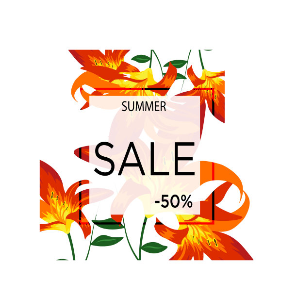 橙色花50夏季促销横幅模板图片下载