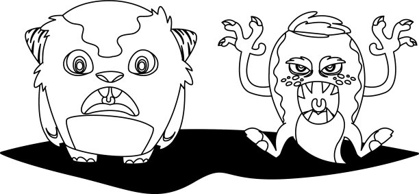 有趣的怪物和黑白漫画人物搭配在一起图片下载