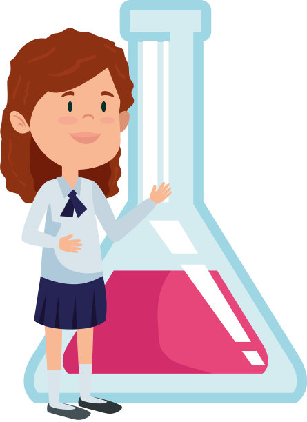 快乐的学生女孩与试管测试瓶图片下载