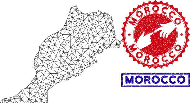 多边形网格摩洛哥地图和垃圾邮票图片下载