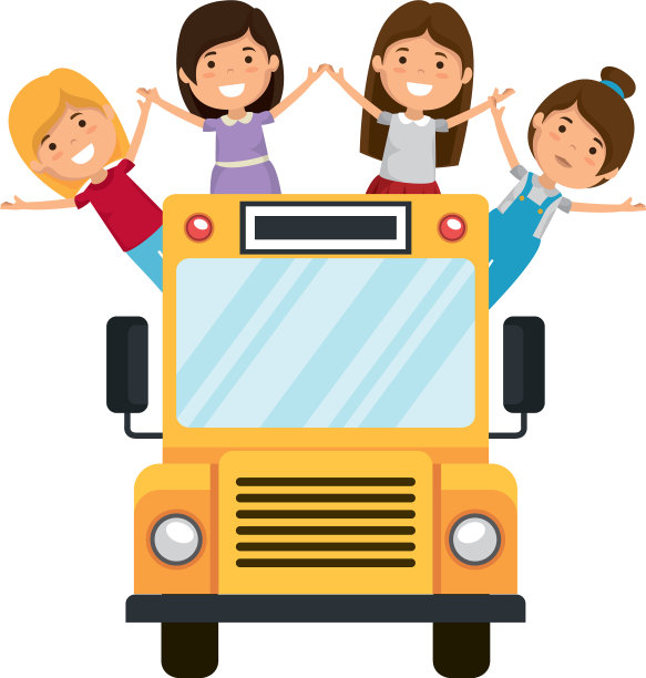 校车接送成群的孩子图片下载