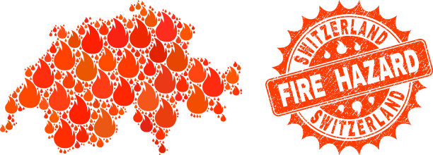 瑞士地图的拼贴画正在燃烧和燃烧图片下载