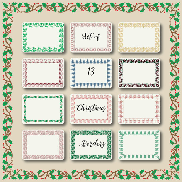 一套13个圣诞节的标签边界图片下载