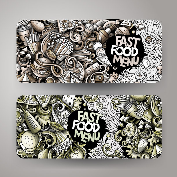 快餐手绘涂鸦横幅设置卡通图片下载