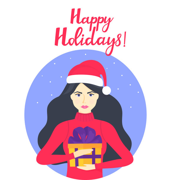 女孩戴着圣诞老人的帽子，穿着暖和图片下载