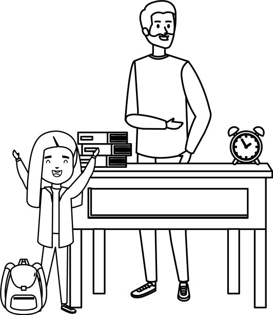 快乐的女学生和男老师在桌子上图片下载