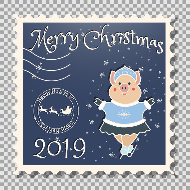 小猪图-雪姑娘圣诞邮票图片下载