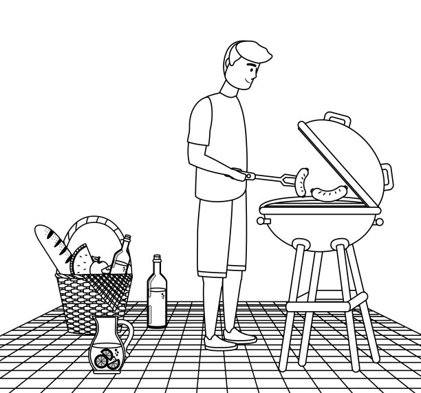 男子卡通有野餐设计图片下载