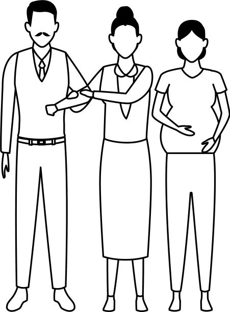 孕妇和一对穿着黑色衣服的老夫妇图片下载