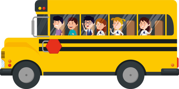 校车接送成群的孩子图片下载
