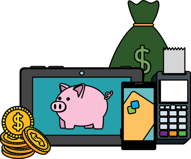 平板电脑与小猪和代金券电子商务图标图片下载