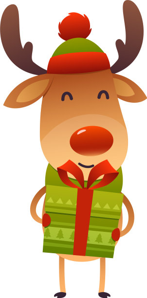 快乐可爱的卡通驯鹿与礼物的礼物图片下载