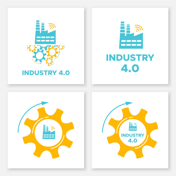 工厂和齿轮图标工业40概念集图片下载