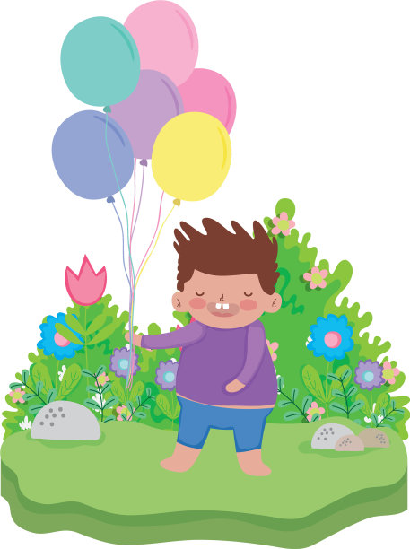胖乎乎的小男孩，气球里有氦气图片下载