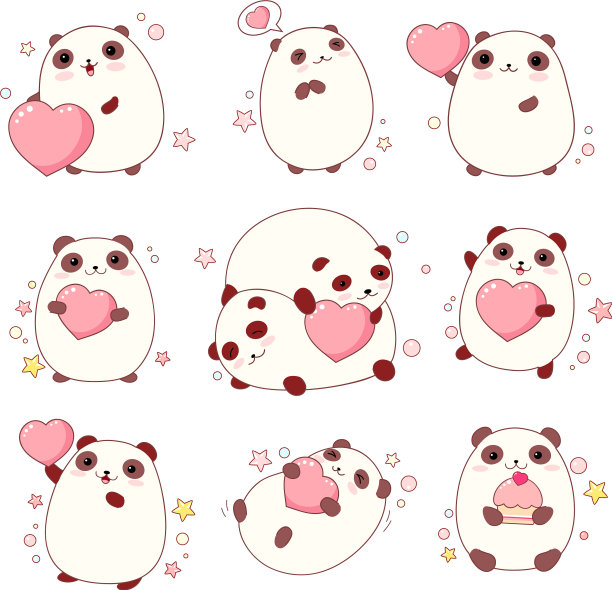 一套可爱的熊猫在卡哇伊风格图片下载