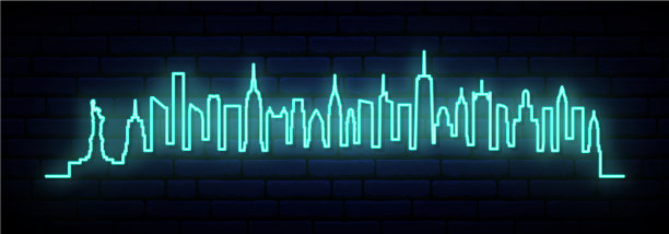 蓝色的霓虹天际线纽约市明亮的纽约图片下载