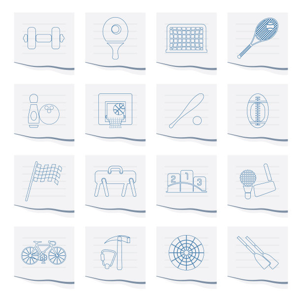 运动装备和工具图标在一张纸上图片下载