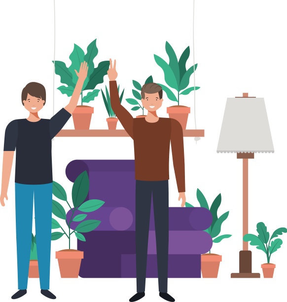 年轻人在客厅里扮演角色图片下载