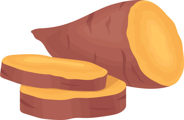 一半的红薯和两片熟透的圆薯片图片下载