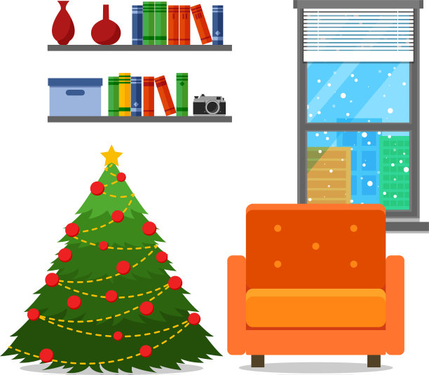 圣诞房内饰有圣诞树图片下载