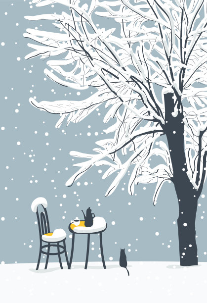 冬季景观与街头咖啡馆和猫图片下载