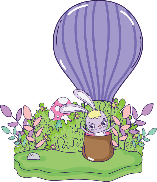 可爱的兔子在气球里飞行，热气腾腾的情人节图片下载