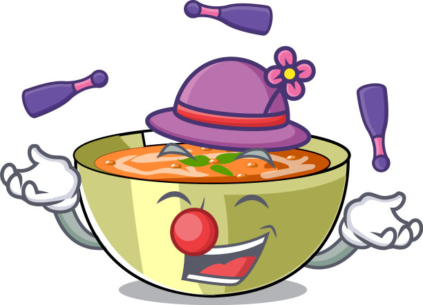 在卡通盘子上杂耍扁豆汤图片下载