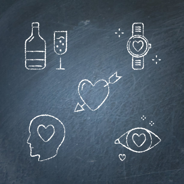 黑板情人节图标设置在线风格图片下载