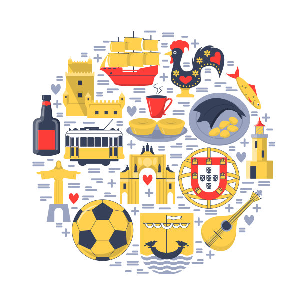 葡萄牙圆形概念与图标在平面风格图片下载