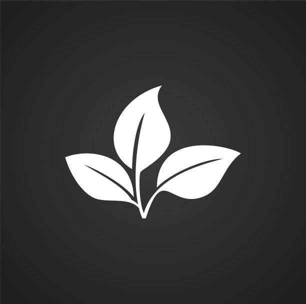 黑色背景上的树叶图标，用于图形和网页设计图片下载