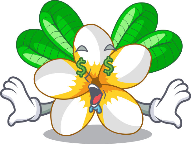 钱眼花鸡蛋花上孤立的吉祥物图片下载