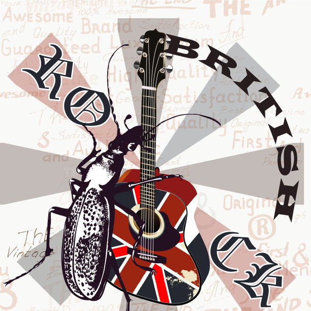 创意垃圾摇滚传单gb旗和原声吉他图片下载