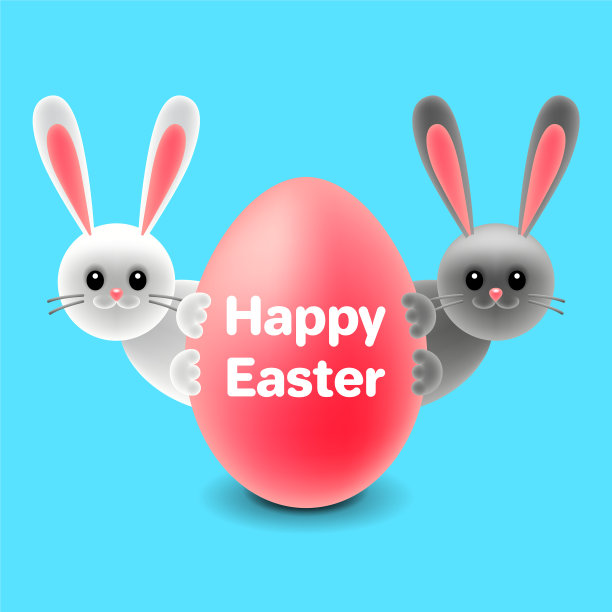 卡通复活节兔子彩蛋后孤立图片下载