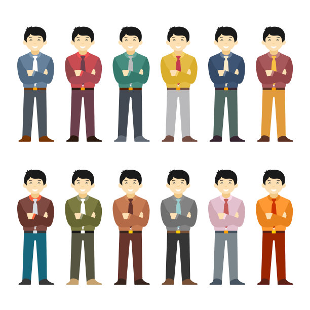 亚洲办公室职员的角色设定在扁平的风格图片下载