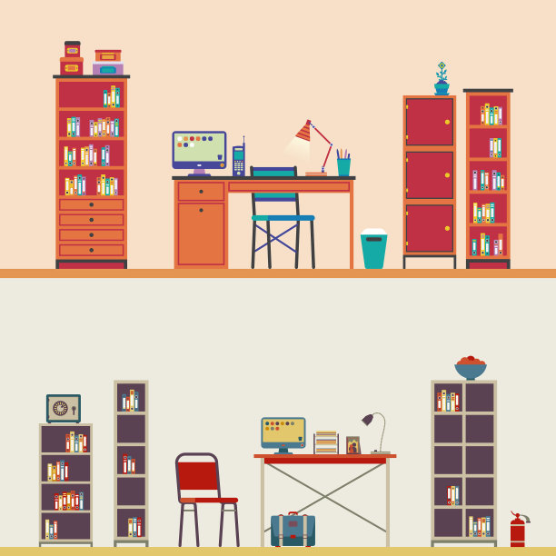 办公室工作场所场景模板设置在扁平风格图片下载