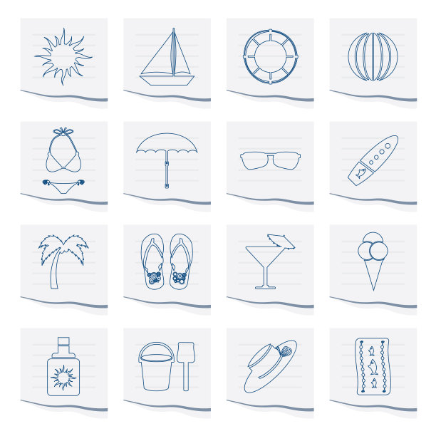 把夏季和假日的图标写在一张纸上图片下载