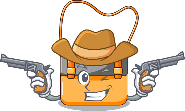 牛仔邮差包上一个孤立的吉祥物图片下载