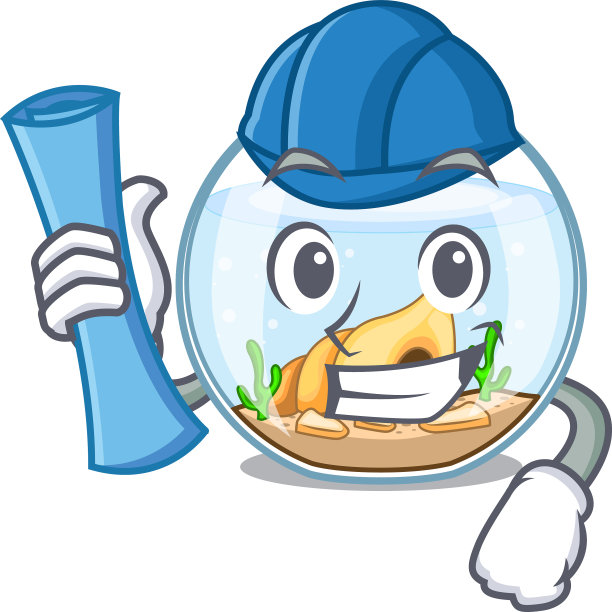 设计师在吉祥物的玻璃球鱼缸图片下载