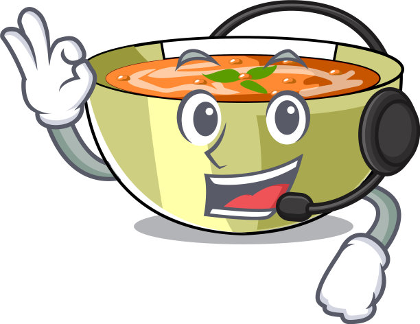 戴着耳机，卡通盘子上放着扁豆汤图片下载