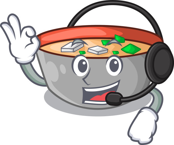 带耳机的美味佳肴的卡通味增汤图片下载